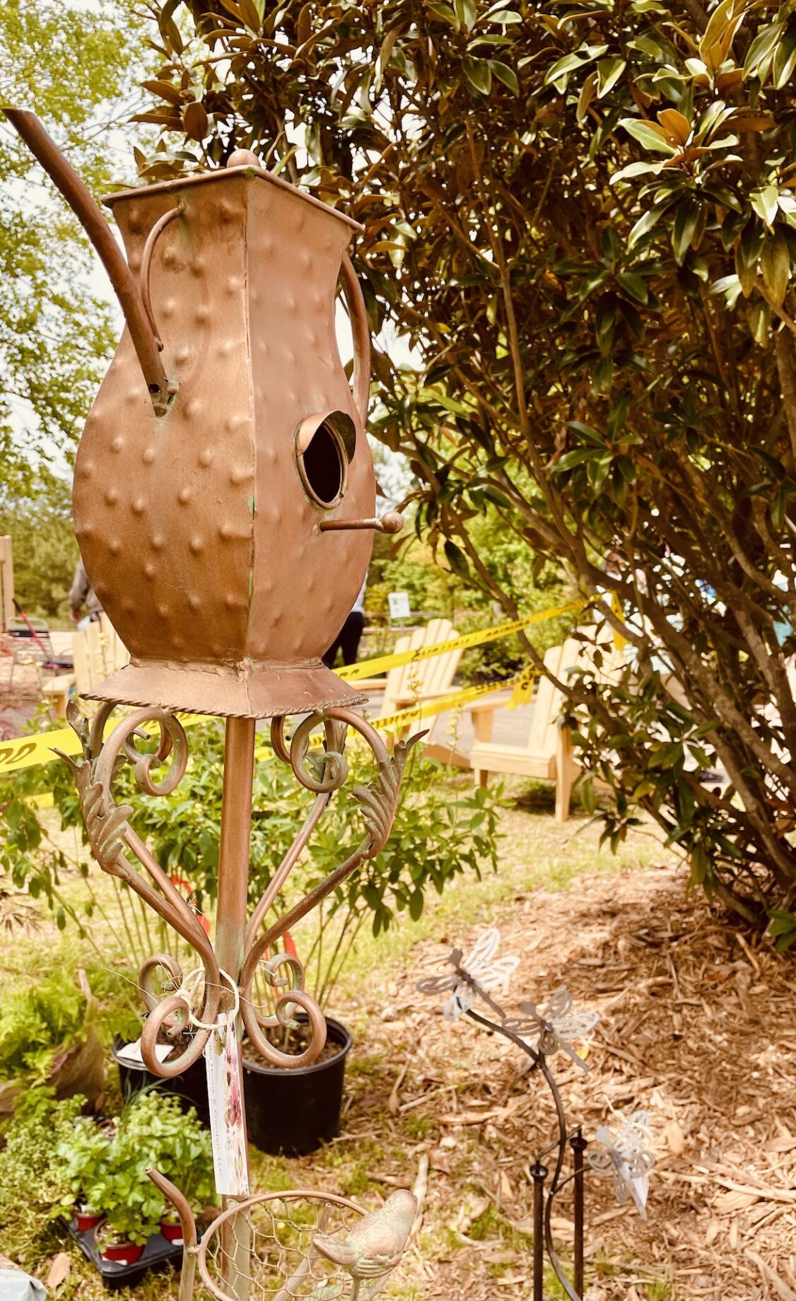 Artistic birdhouses were available at the April WFB Plant Sale.